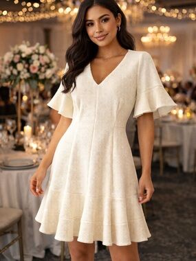 Rebecca Taylor Short Sleeve Fitted Mini Dress Textured Event Cocktail Feminine 8